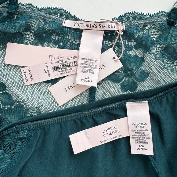 Victoria's Secret 2-Piece Camisole Shorts Matching SET Dark Teal Green L NWT - Picture 12 of 13